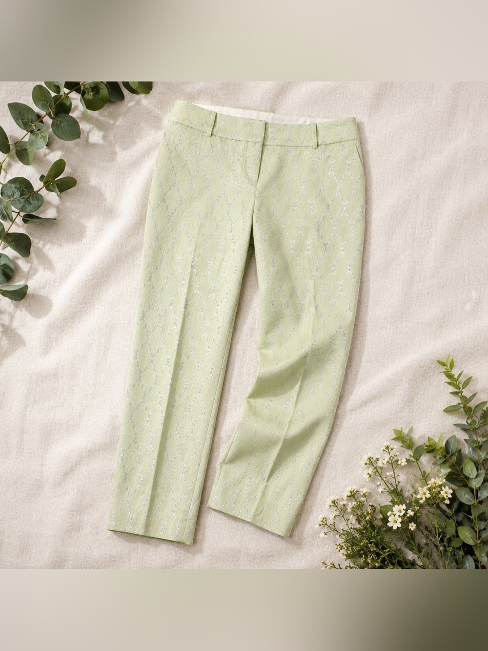 Ann Taylor Green Argyle Pants High Rise Straight Leg Preppy Spring Size 6